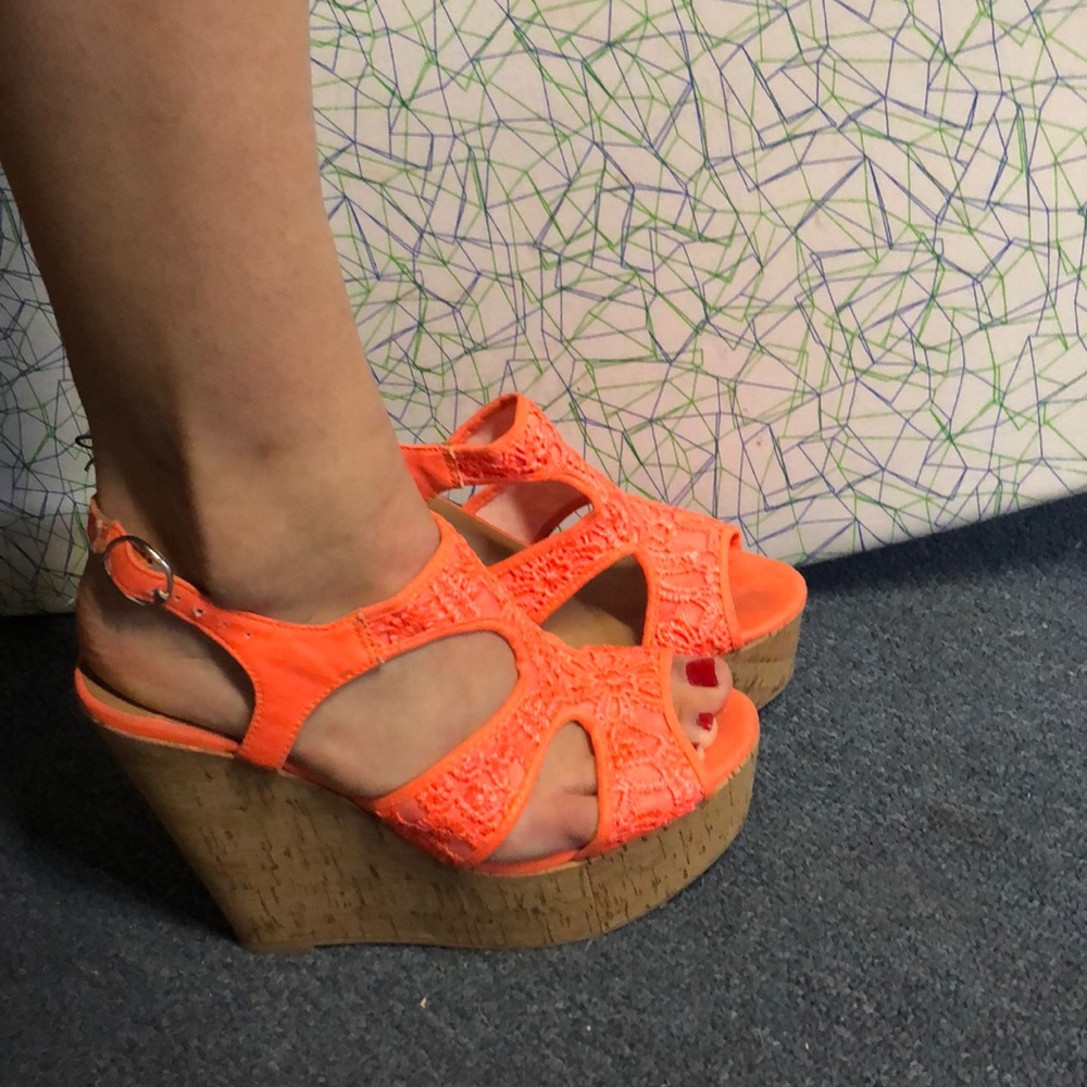 Charlotte Russe Orange floral wedges